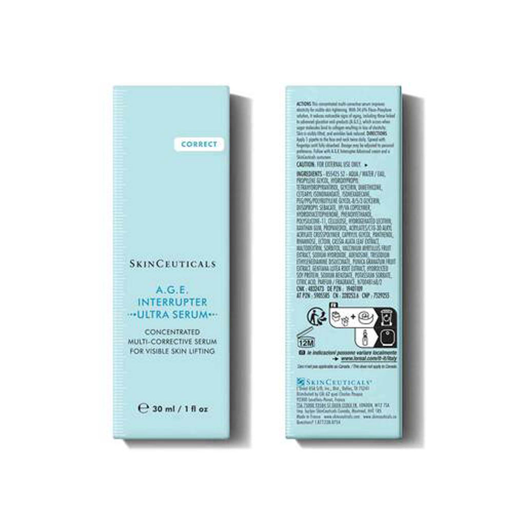 SkinCeuticals A.G.E. Interrupter Ultra Serum The Facial Maestro. Packaging with front and back views