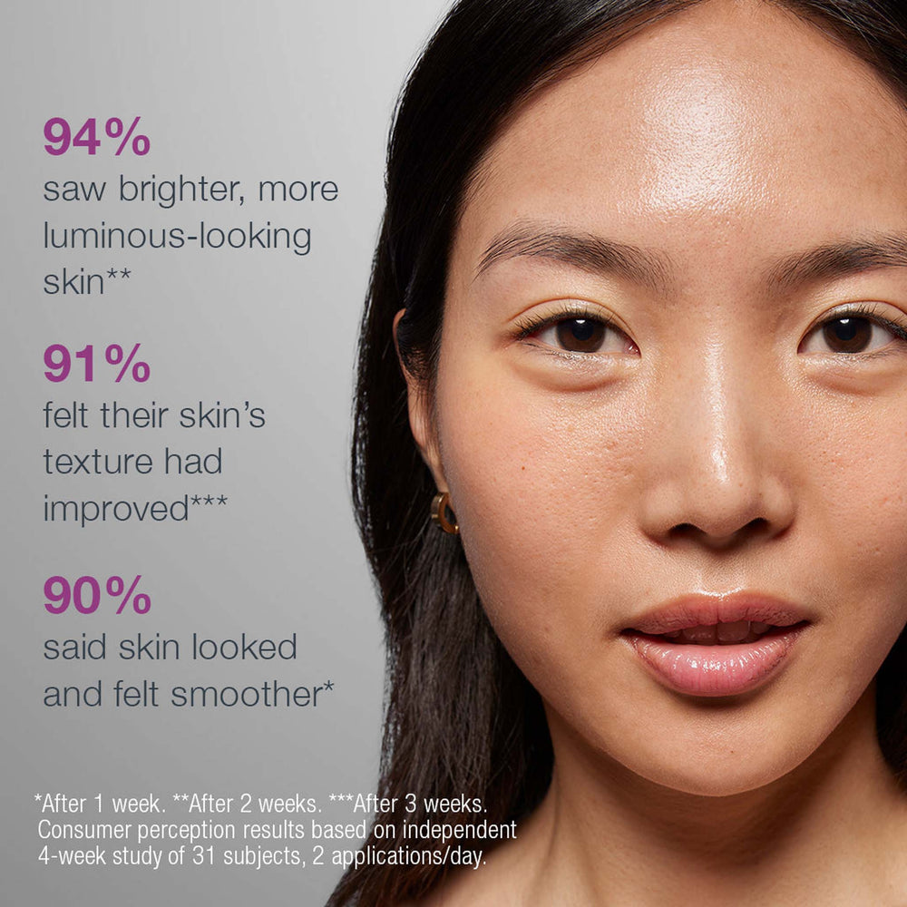 Woman with glowing skin and text on a gray background