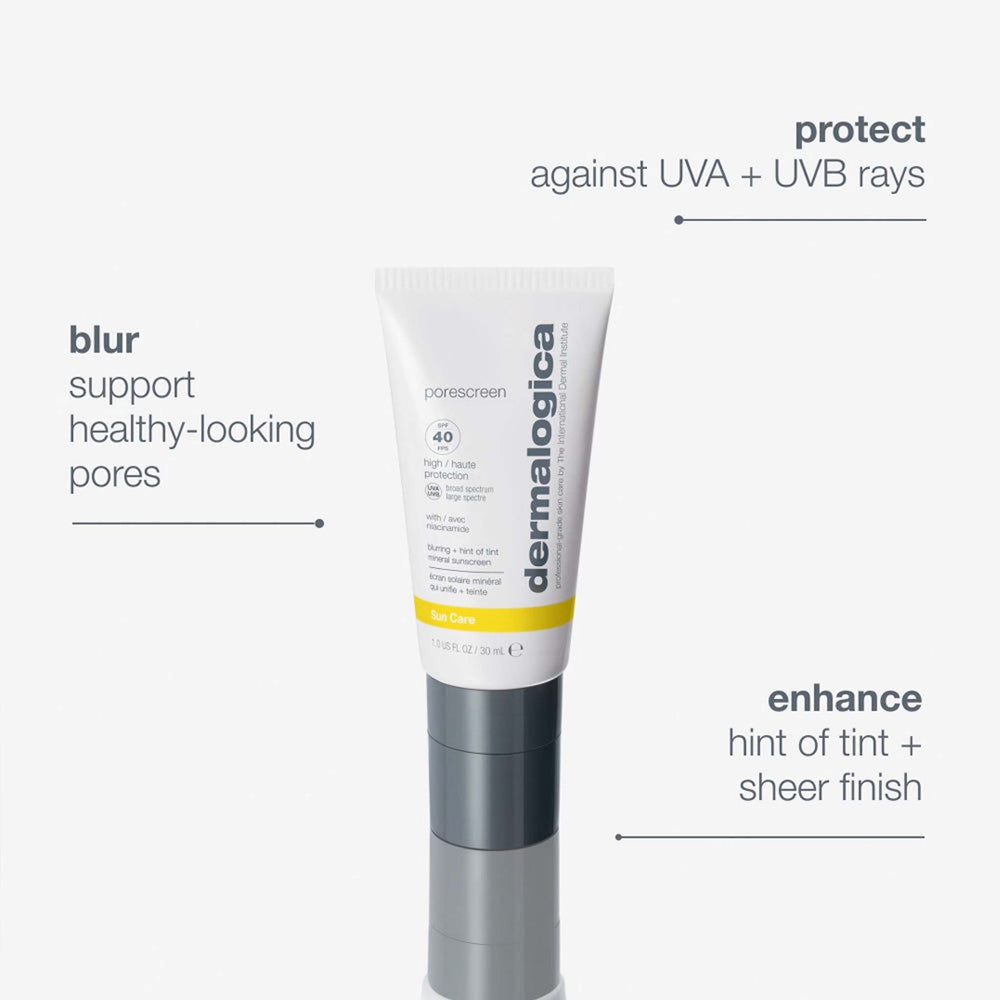 dermalogica prescreen tube with features listed on a white background